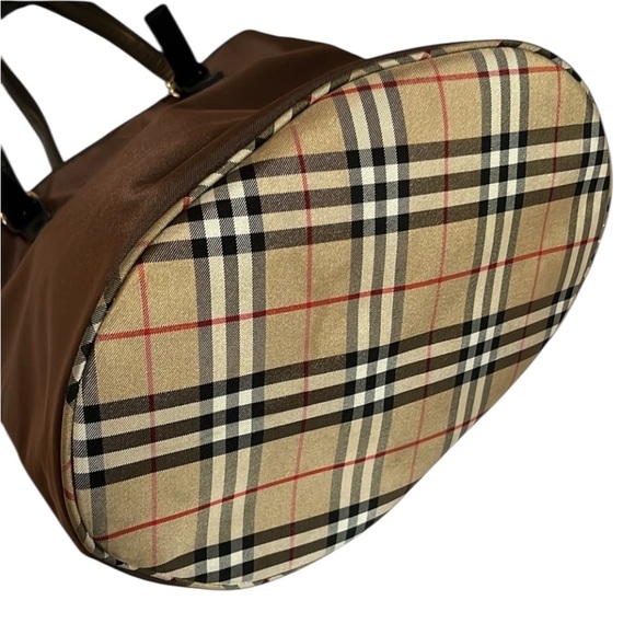 Burberry brown microfiber bucket black genuine leather trim  like new - Picture 9 of 16